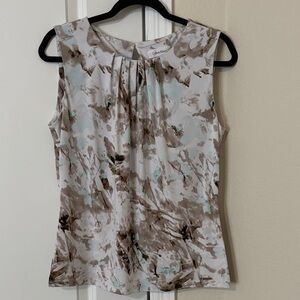 Calvin Klein Women's Abstract Sleeveless Blouse - Brown, Cream, and Blue